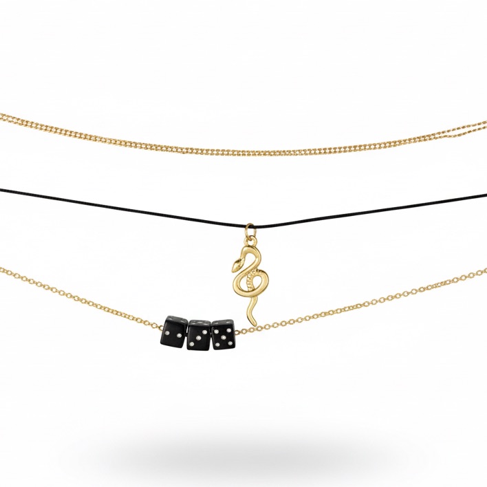 Wild Fable Gold And Black Dice Snake Chain Choker Necklace Set